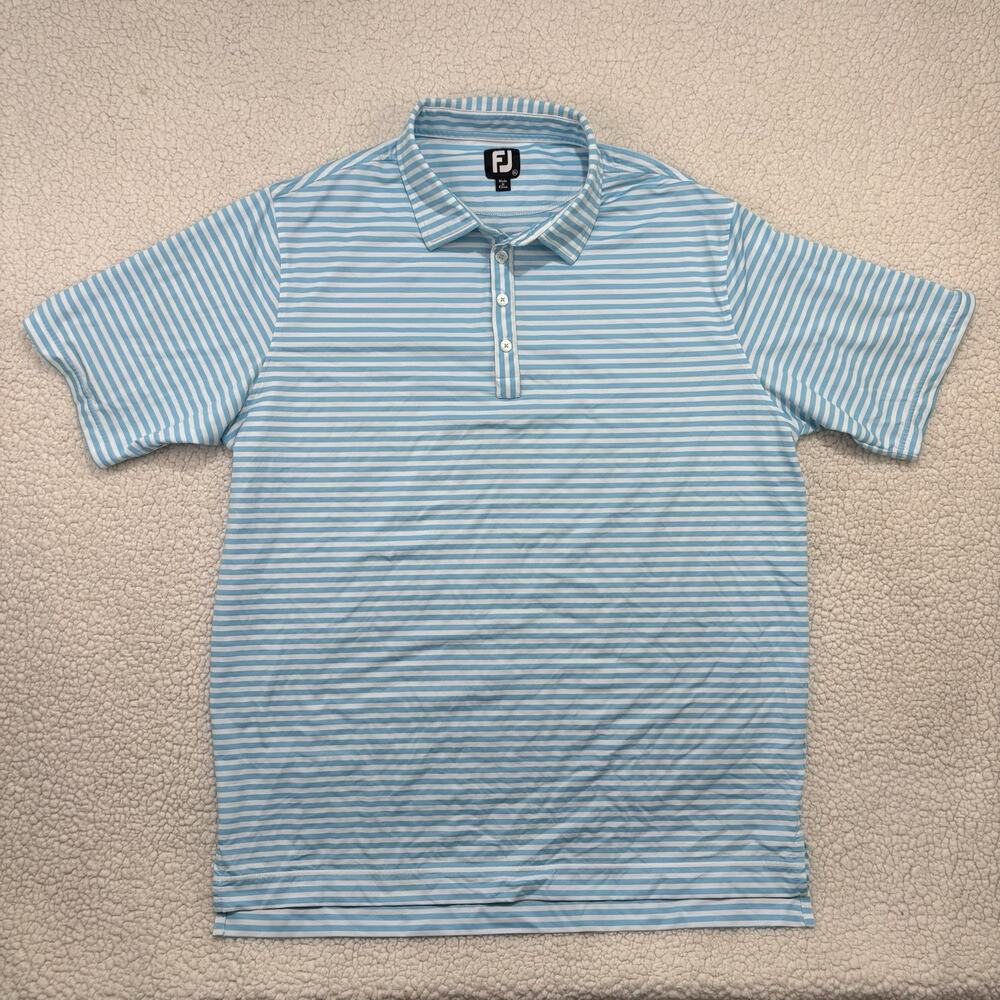 FootJoy Shirt Golf Polo Mens Short‎ Sleeve Performance Blue White Stripe Sz XL